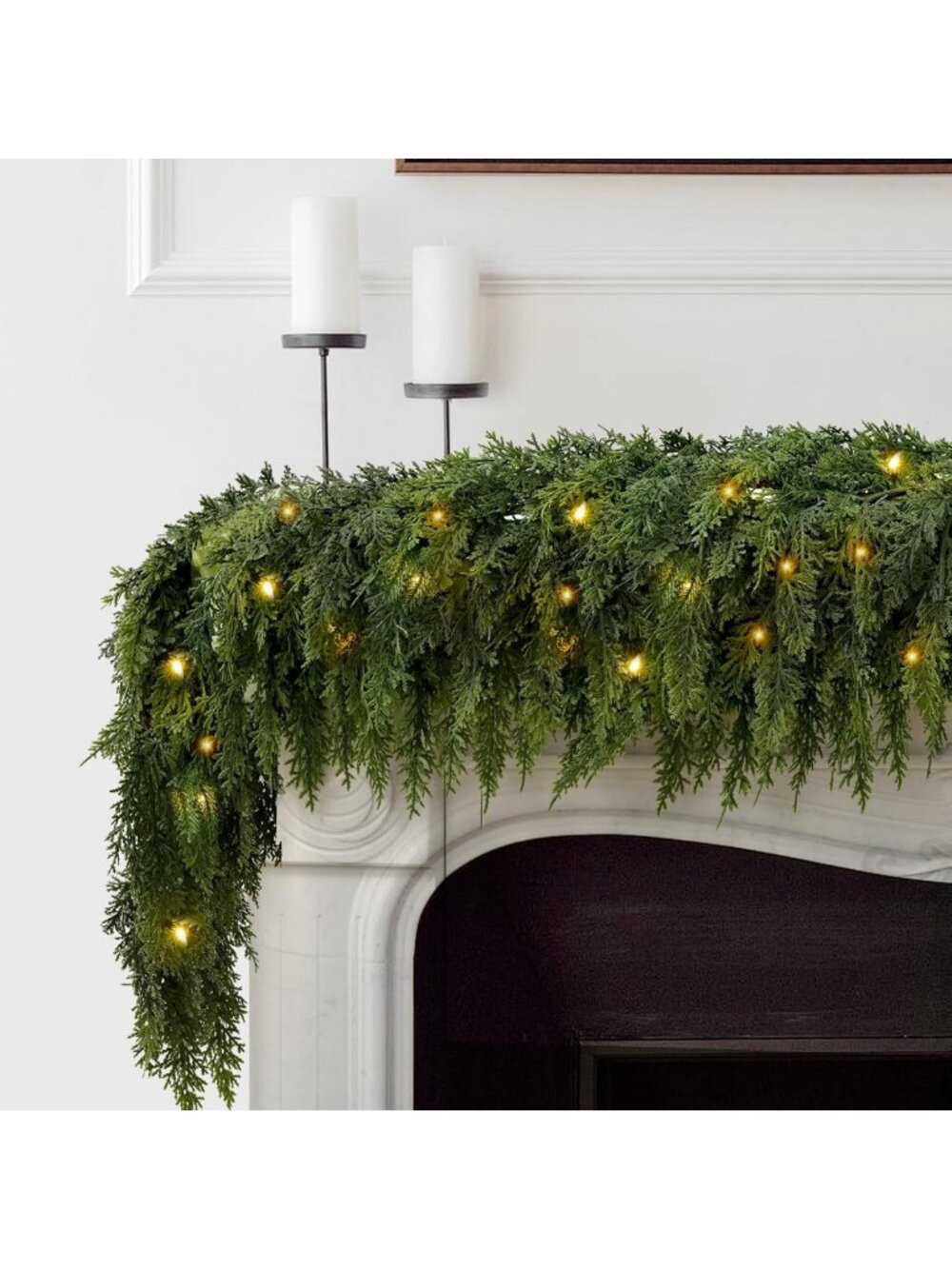 2Pcs 9FT Christmas Garland with Lights, Real Touch Cedar Garland
